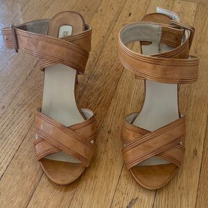 Max Studio Tan Criss Cross Leather Heels